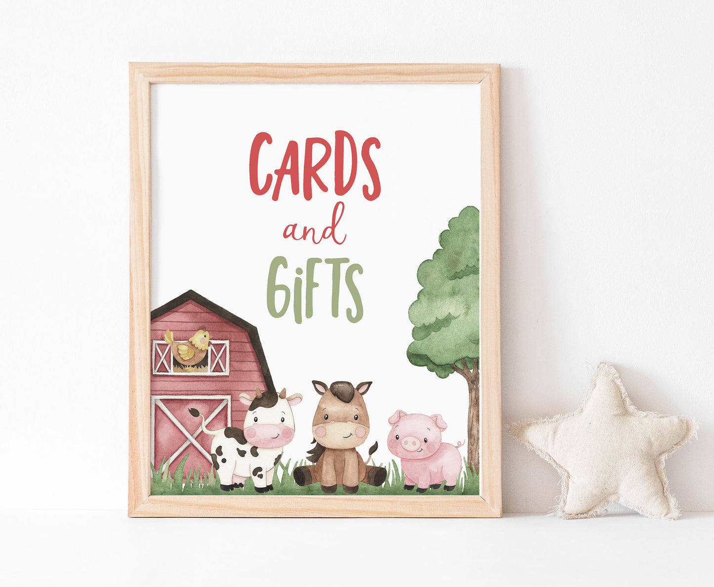Farm Cards and Gifts Sign Printable | Farm Party Table Decoration - 11A