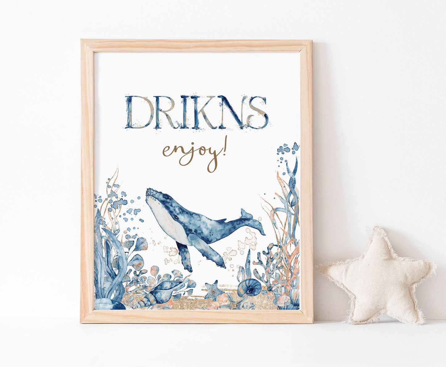 Whale Drinks Sign | Under the sea Themed Party Table Decorations - 44C