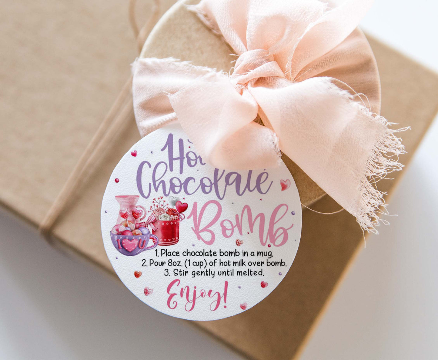 Hot Chocolate Bomb Tags 2"x2" | Valentine's Square around Tags - 119