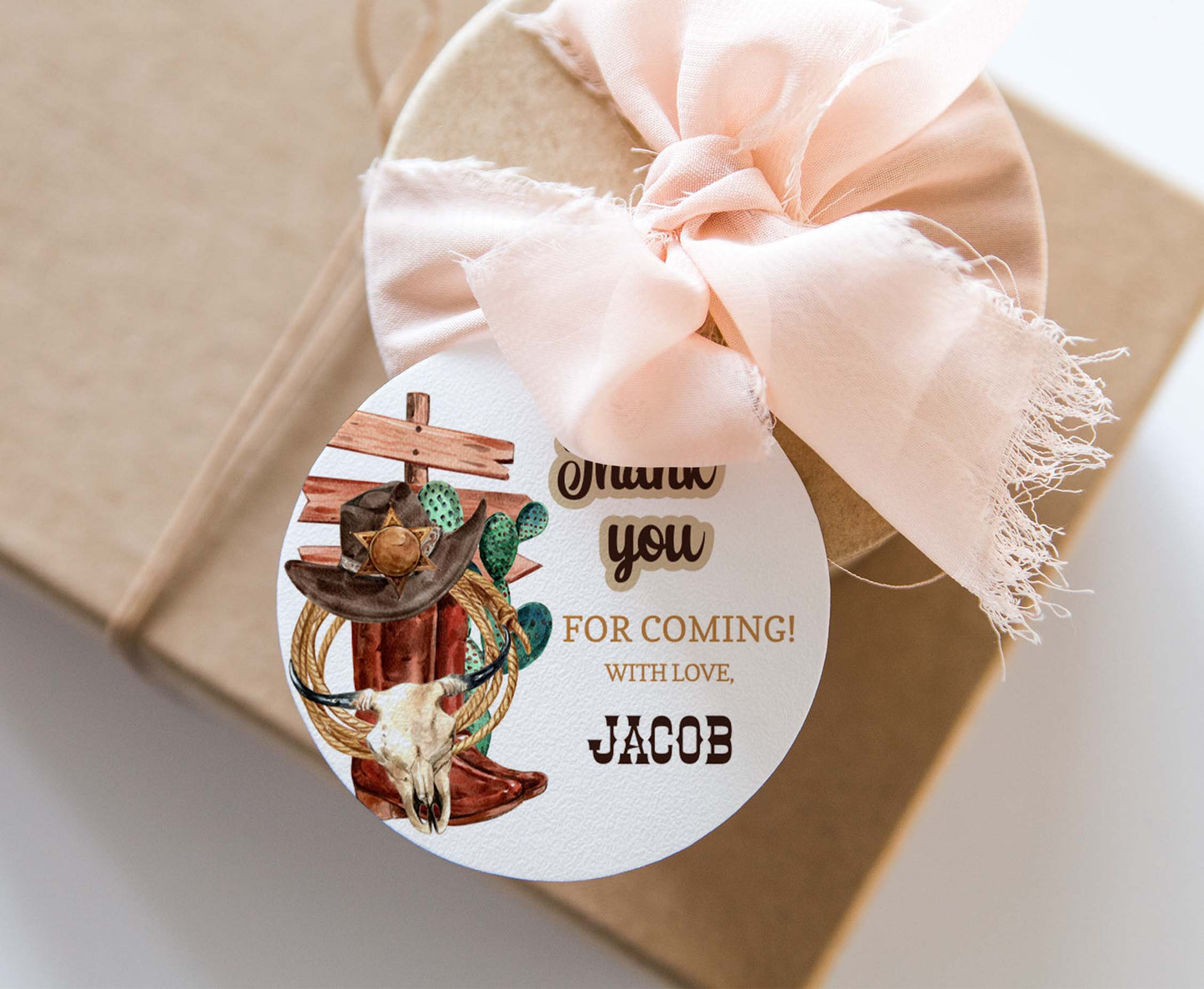 Editable Thank you for Coming Rodeo round tag 2"x2" Tag | Cowboy Gift Tag - 34A