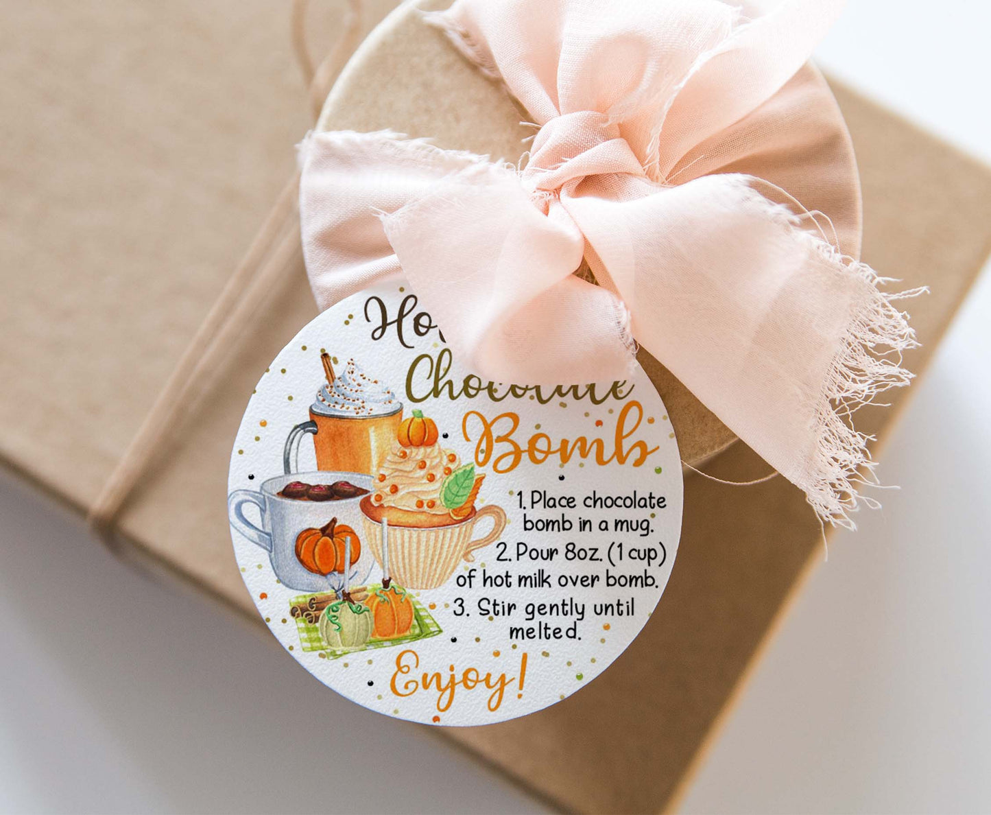 Hot Chocolate Bomb Instructions Tags 2"x2" | Fall Gift Tags- 30