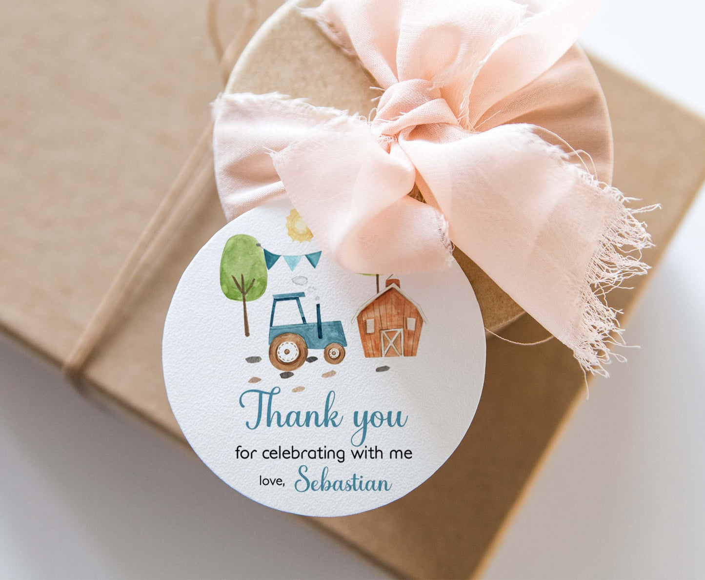 Editable Tractor Baby Shower Thank you 2"x2"  Tag | Farm Gift Tag - 11F