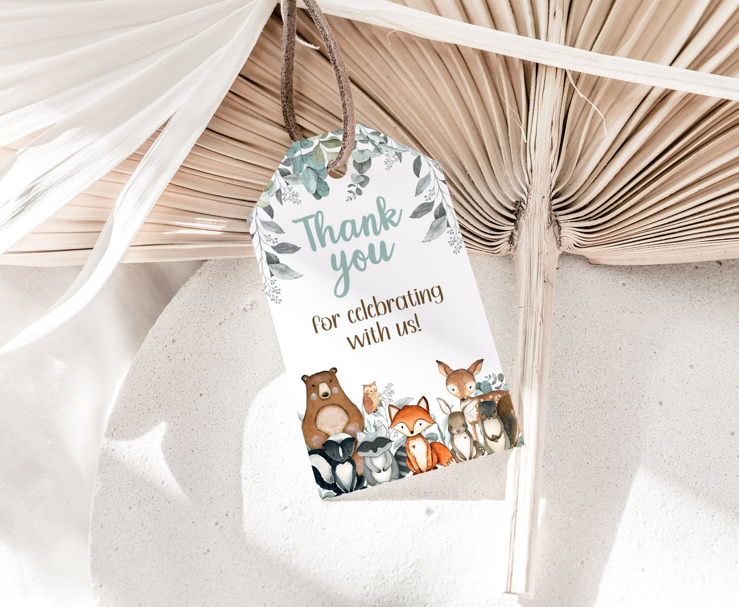 Greenery Woodland Thank You Tags |  Forest Birthday Party Favor Tags - 47J1