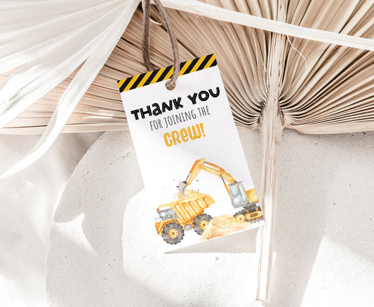 Construction Thank You Tags | Dump Truck Birthday Party Favor Tags - 07A