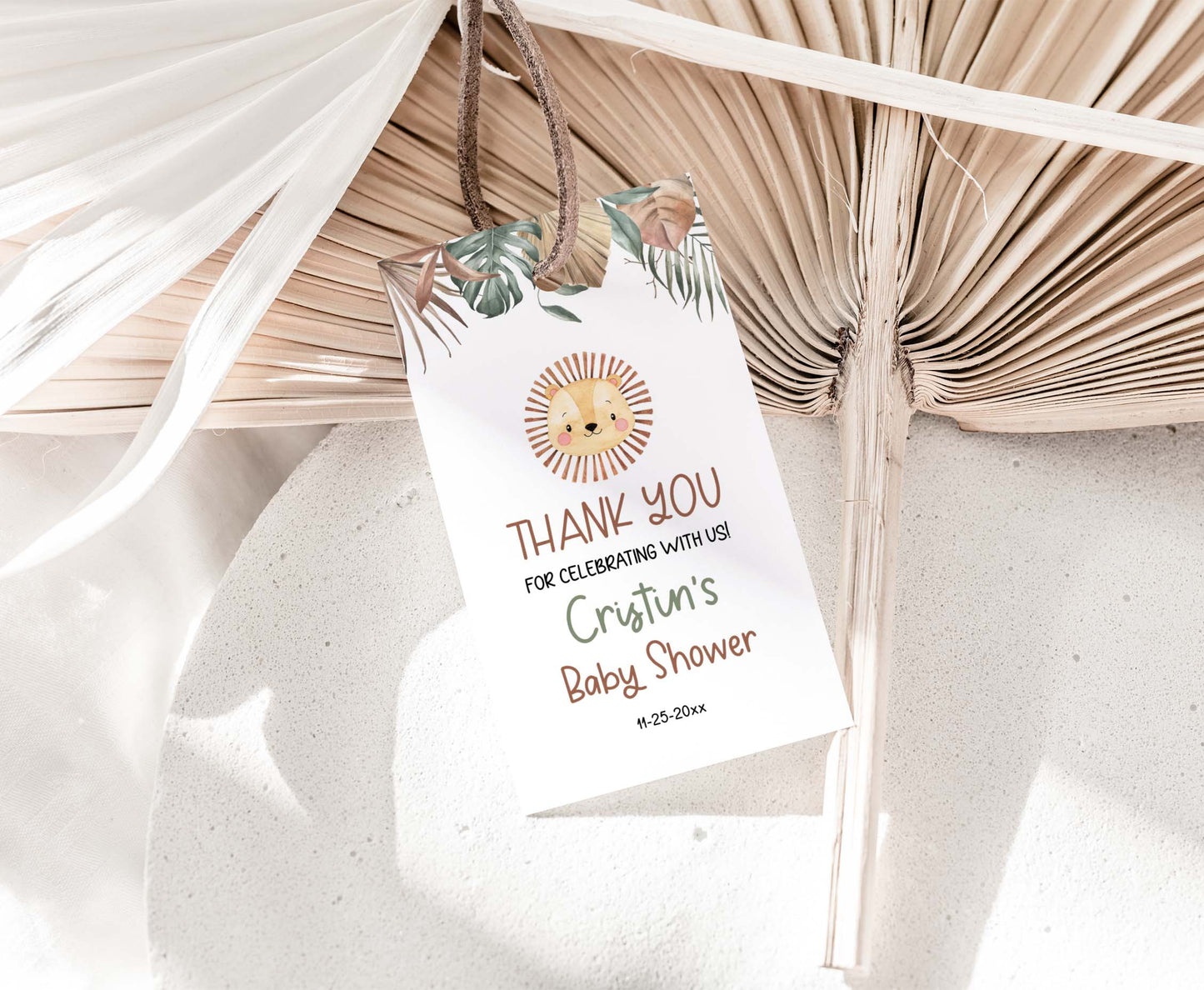 Boho Lion Baby Shower Thank You Tags | Safari Baby Shower Favor Tags - 35L