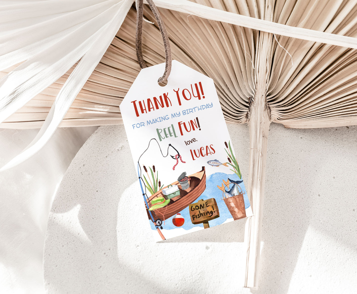 Editable Fishing Thank You Tags | Fishing Birthday Party Favor Tags - 97A
