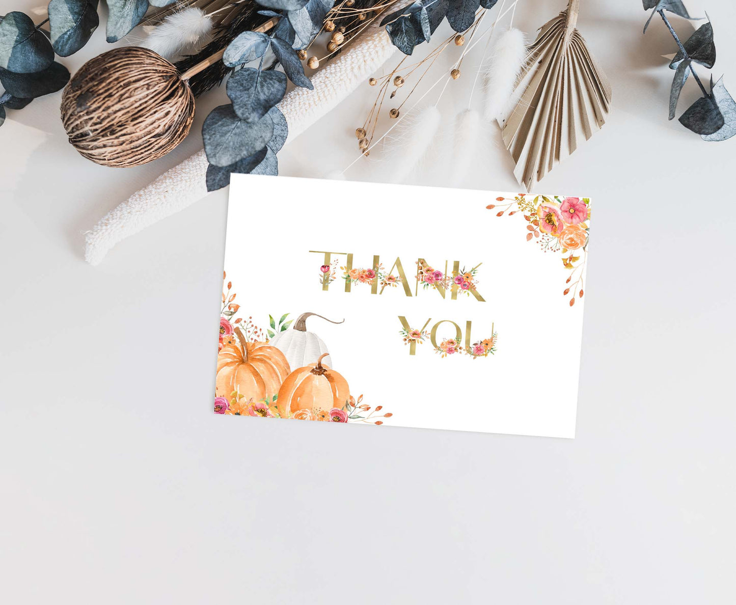 Floral Pumpkin Thank You Card |  Fall Thank you note- 30