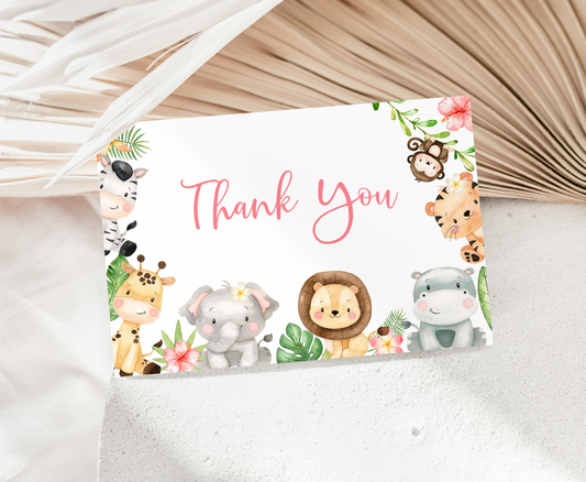 Girl Safari Thank You Card | Jungle Birthday Party Printables - 35E