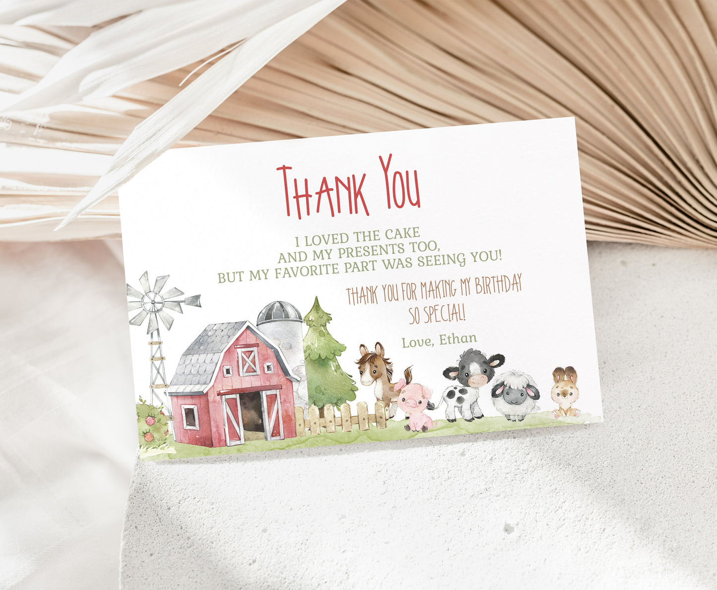Editable Farm Thank You Card | Barnyard Birthday Thank You Notes - 11C1