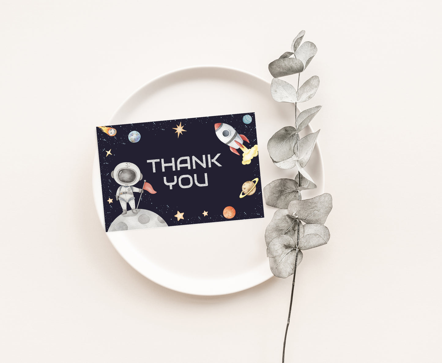 Space Thank You Card | Astronaut Party Printables  - 39C