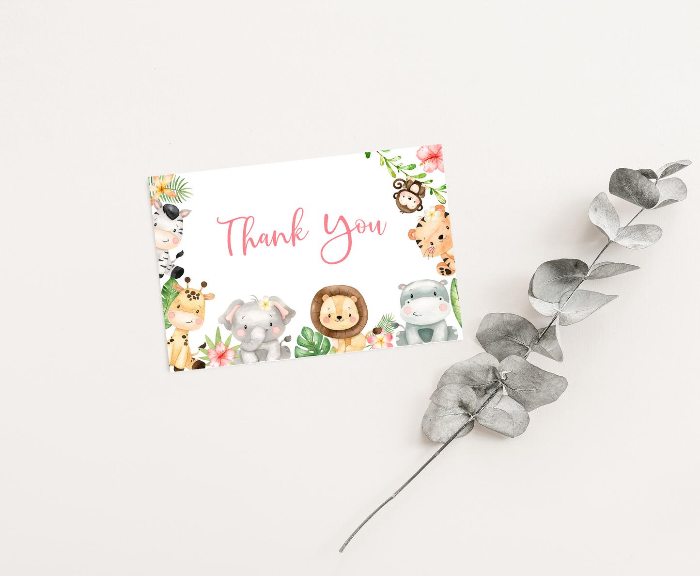 Girl Safari Thank You Card | Jungle Birthday Party Printables - 35E