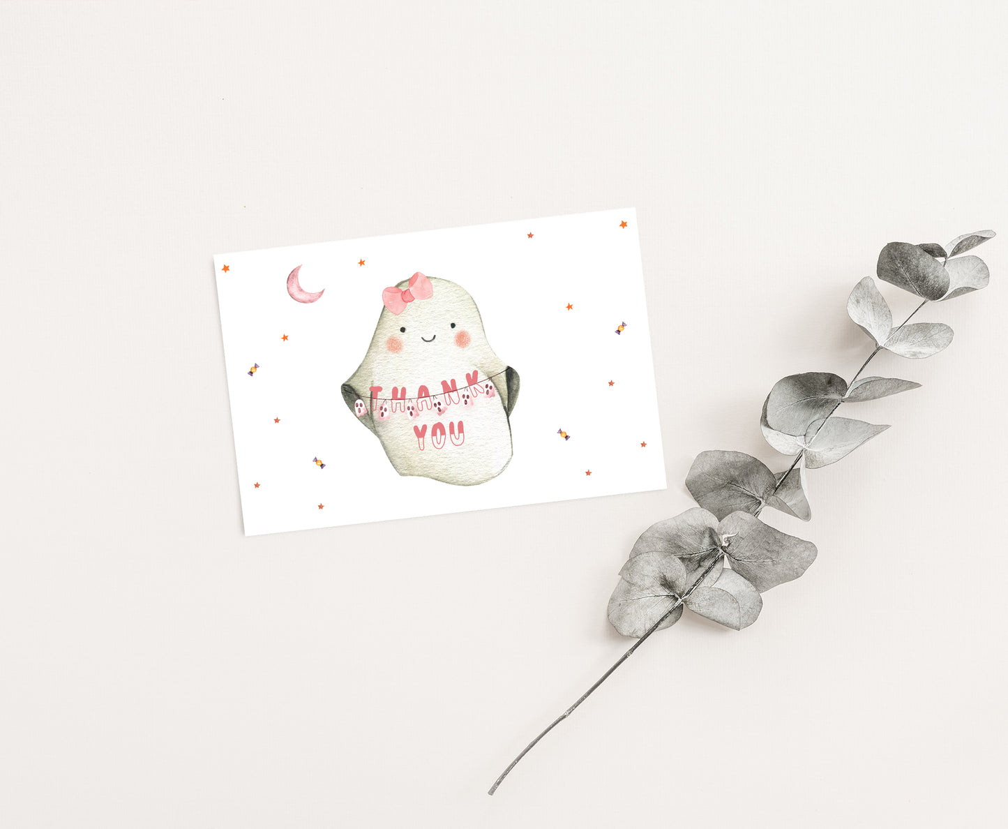 Girl Ghost Thank You Card |  Halloween Party Printables  - 115L