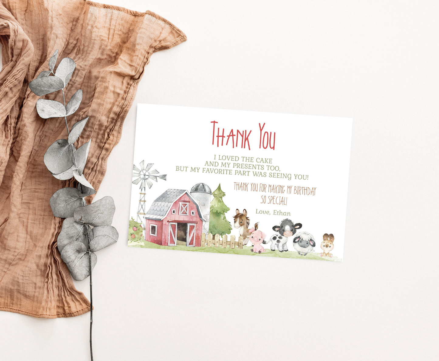 Editable Farm Thank You Card | Barnyard Birthday Thank You Notes - 11C1