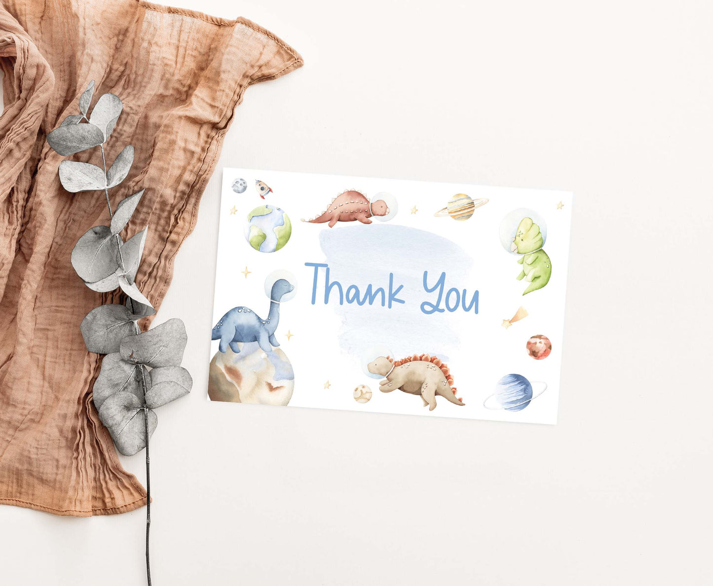 Space Dinosaur Thank You Card | Dinosaur Astronaut Party Printables - 39D