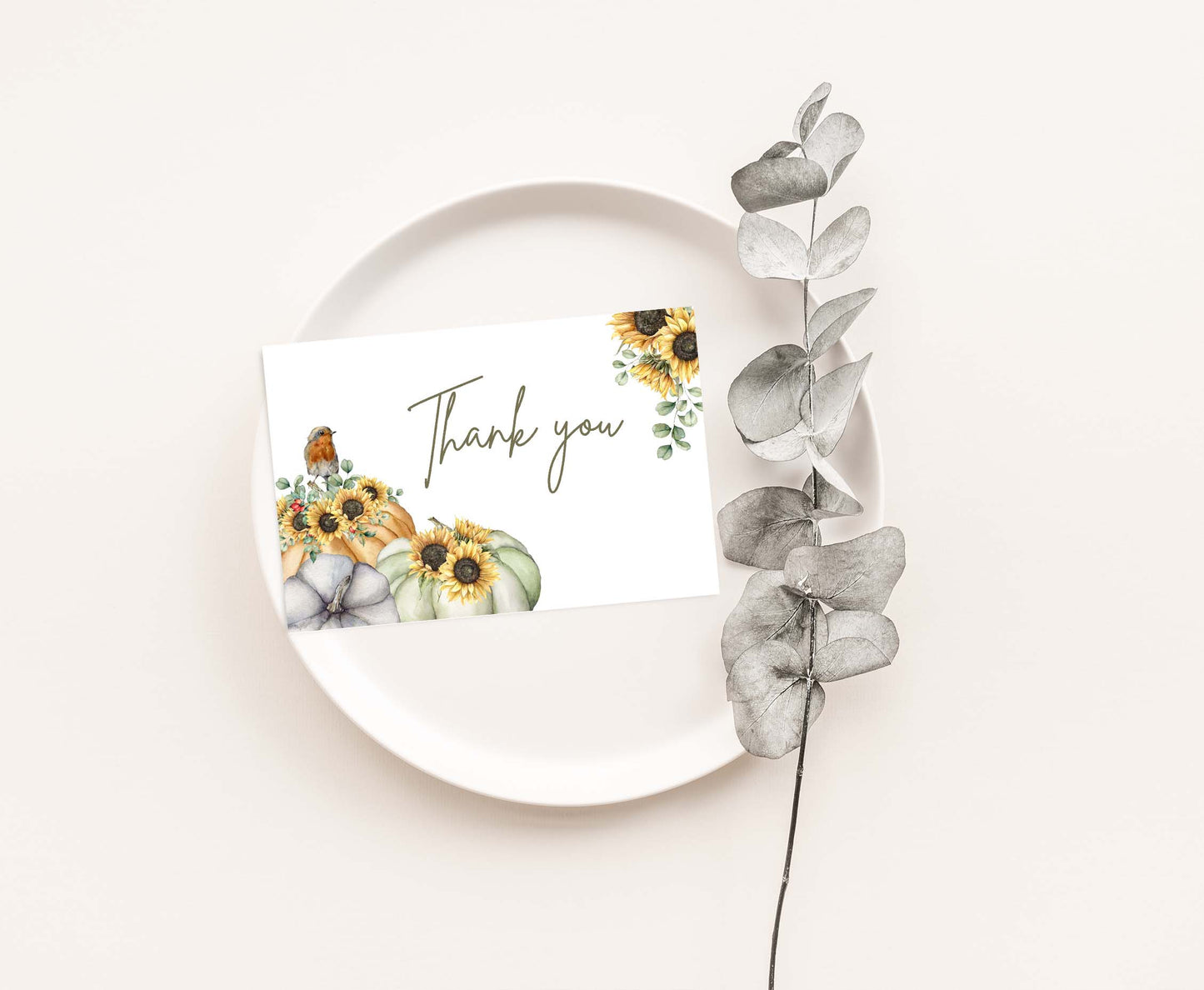 Sunflower Eucalyptus Pumpkin Thank You Card |  Fall Thank you note- 30
