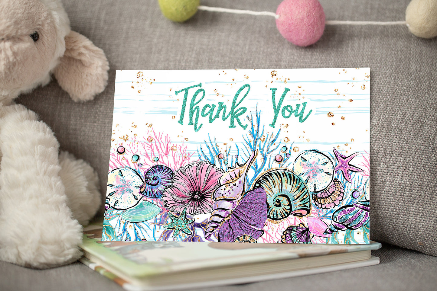 Mermaid Thank You Card | Under The Sea Party Printables  - 20B