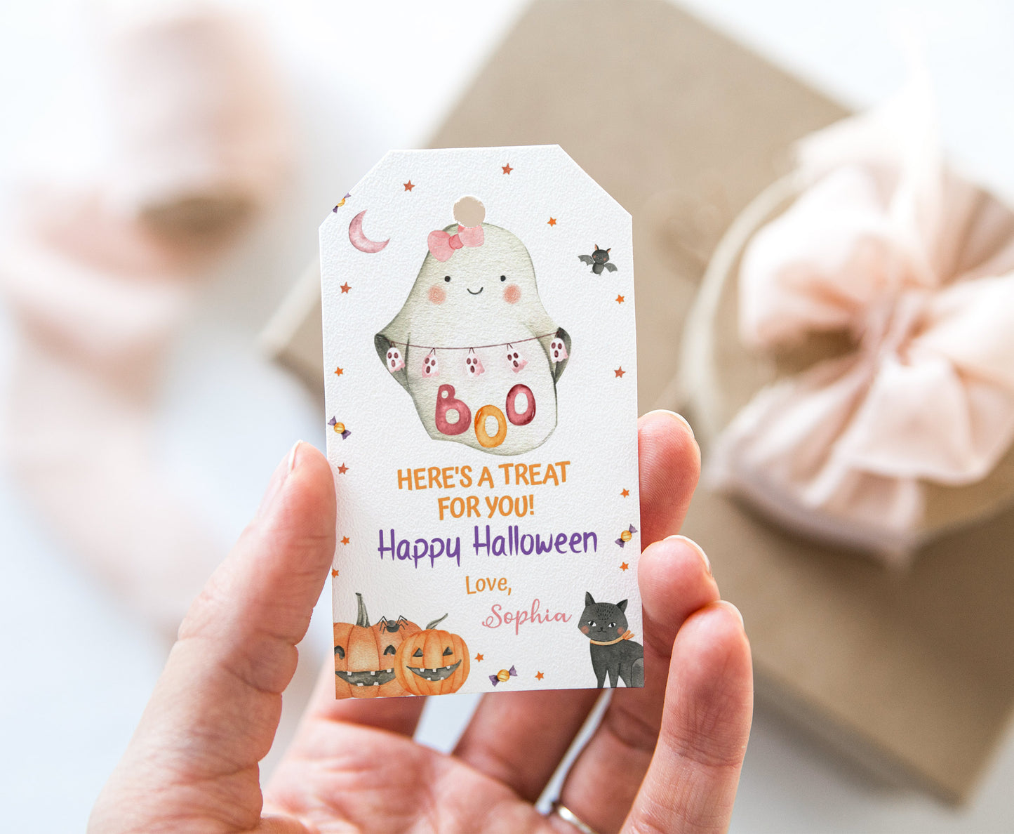 Editable Girl Ghost Favor Tags | Boo Halloween Gift Tags - 115L