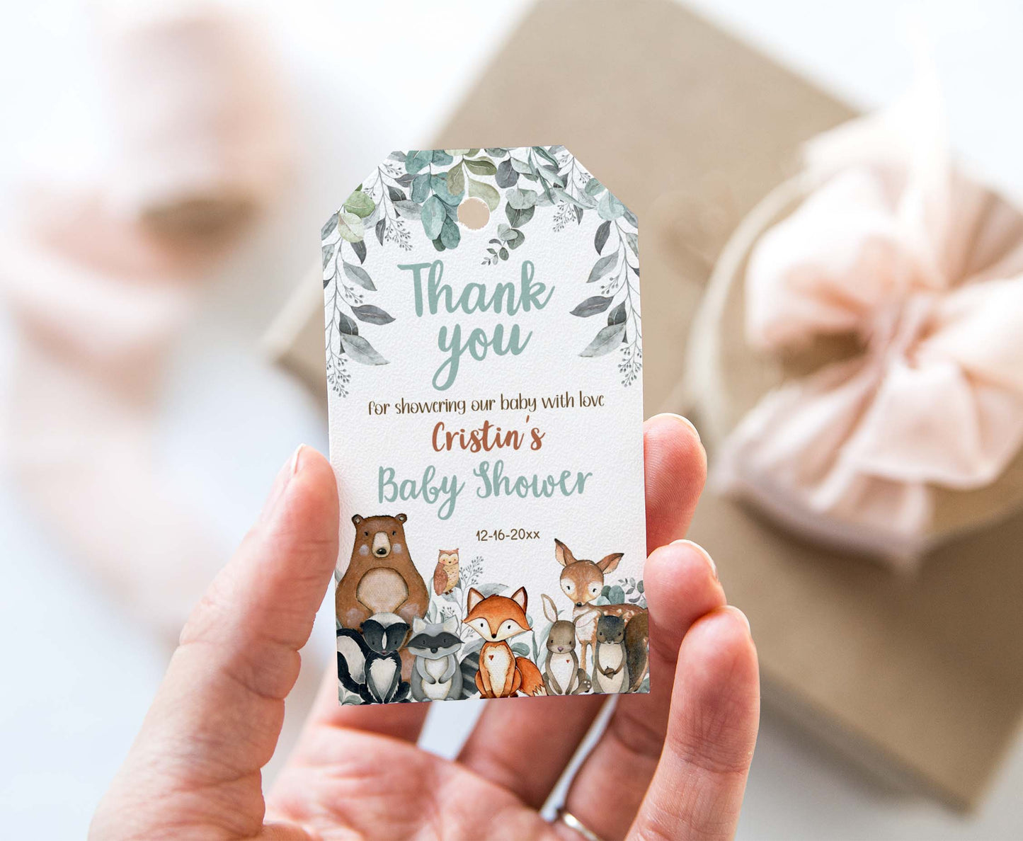 Editable Woodlanad Thank You Tags | Forest Baby Shower Favor Tags - 47J1