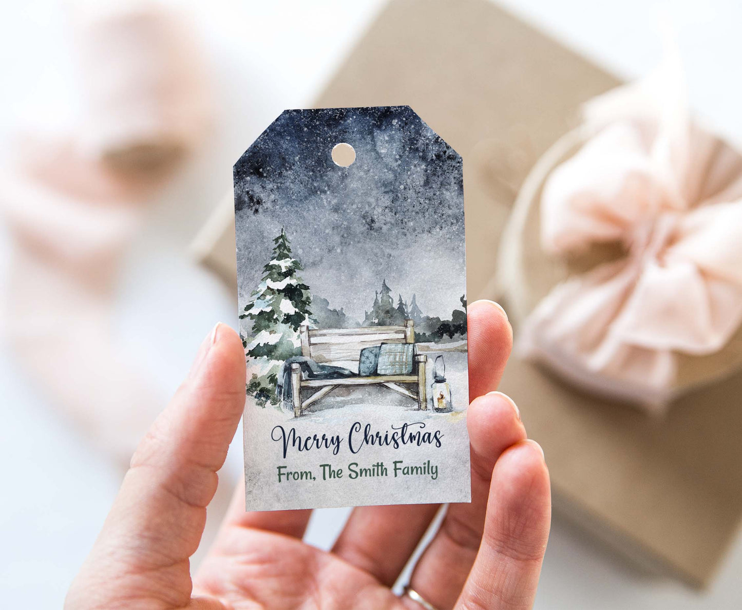 Editable Pine tree gift Tags | Merry Christmas Tag - 112