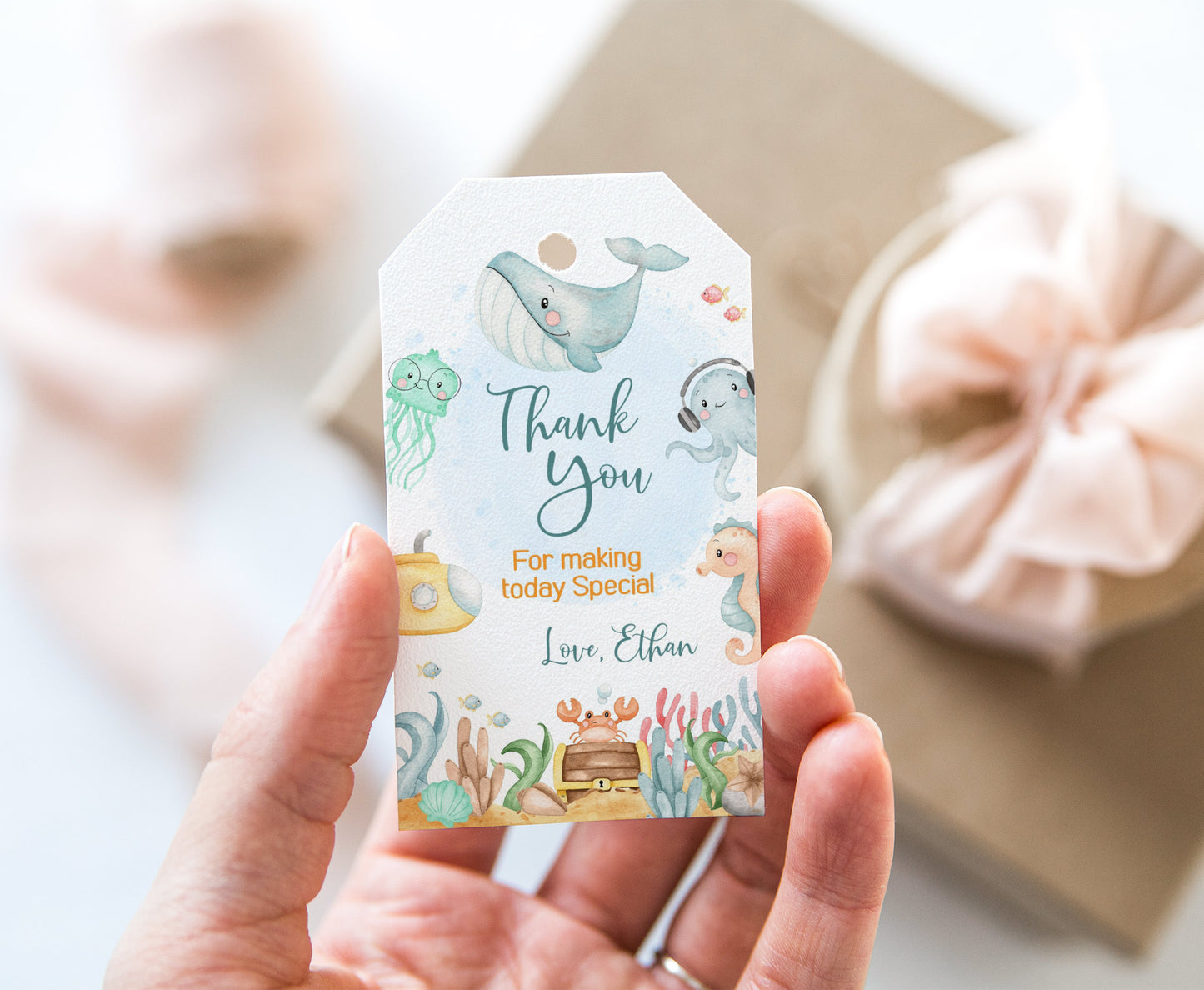 Under the Sea Thank You Tags | Editable Sea Birthday Party Favor Tags- 44A
