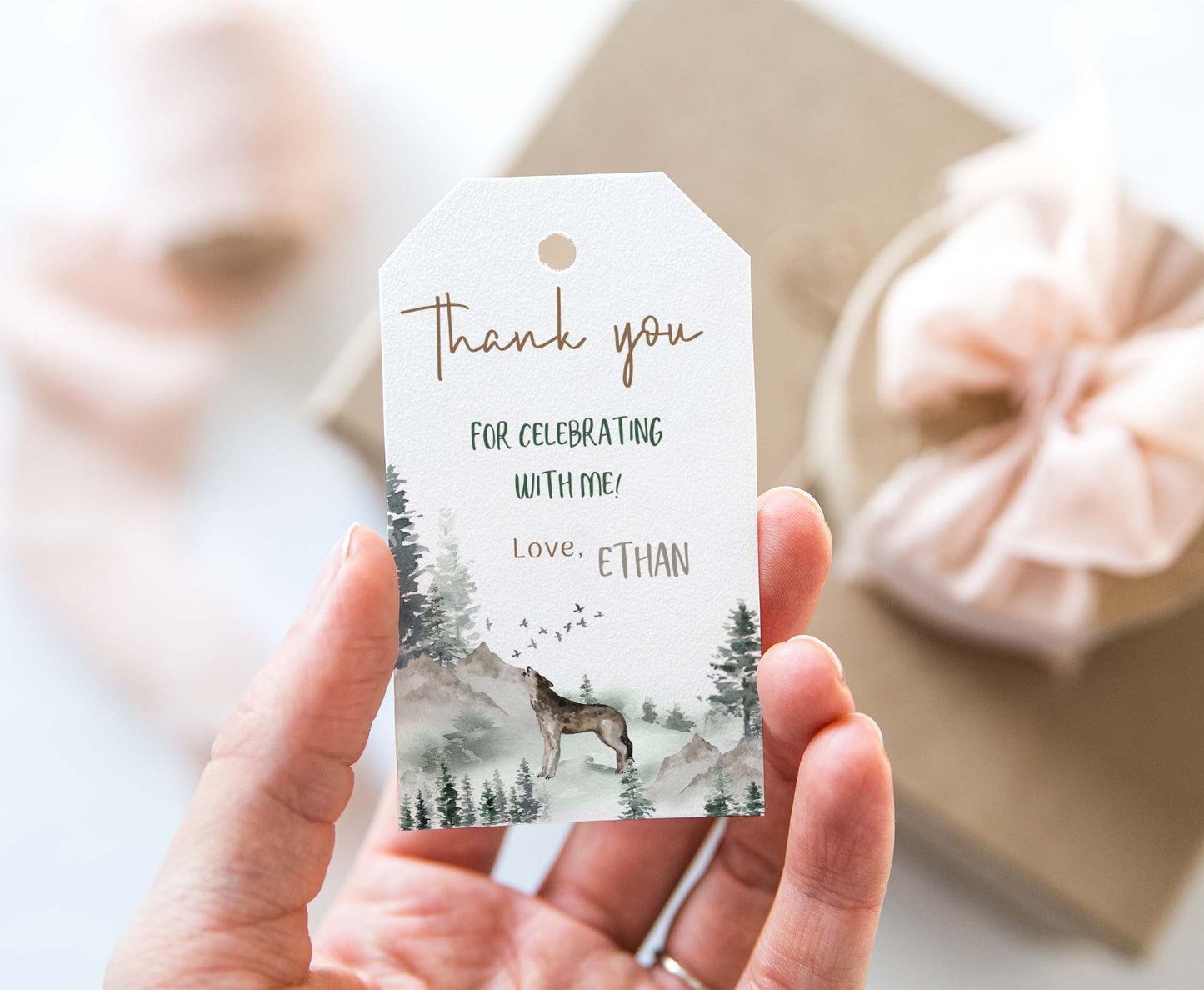 Editable Wolf Thank you Tags | Wolf Birthday Favors Tags - 47H