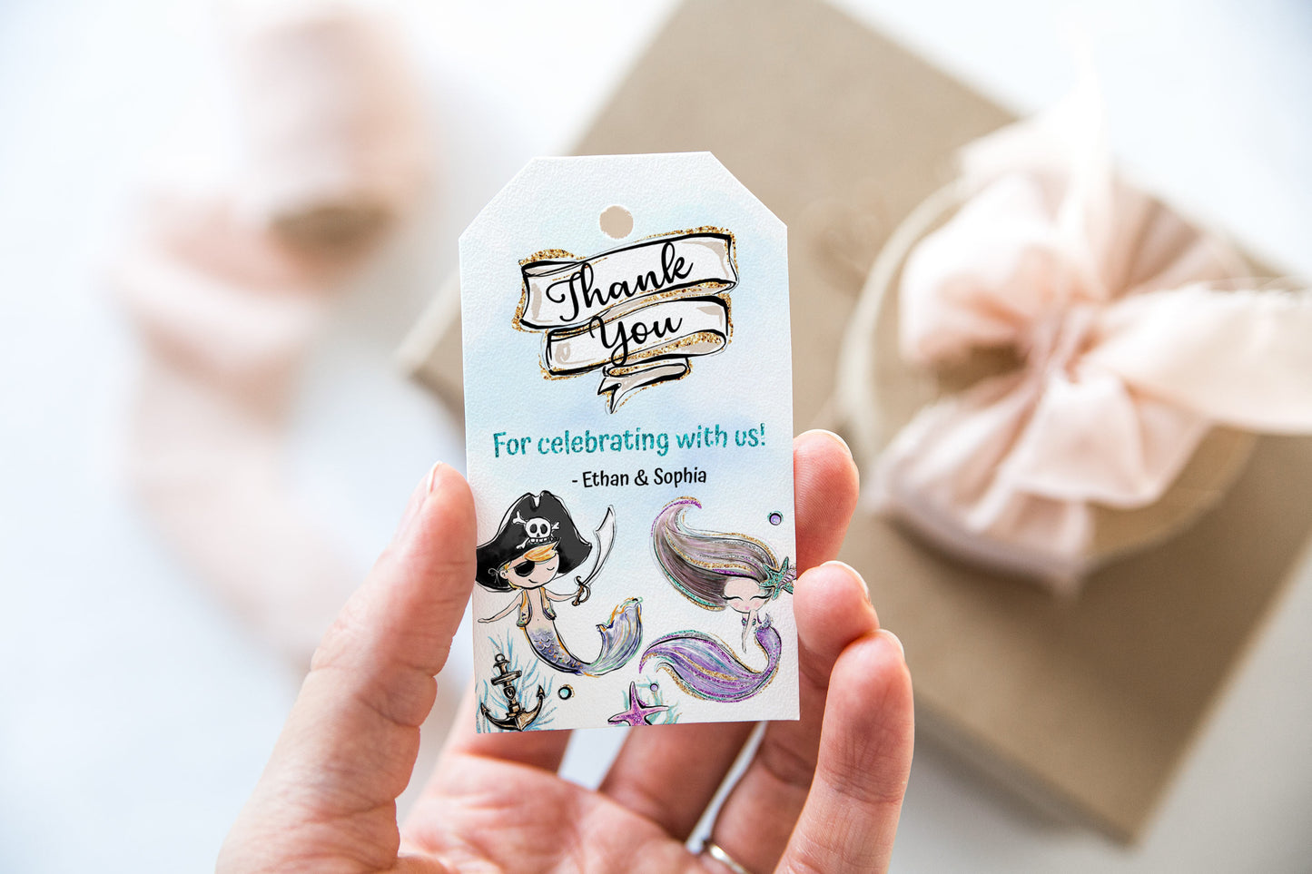 Pirate and Mermaid Thank You Tags | Brother and Sister Birthday Tags - 20A1