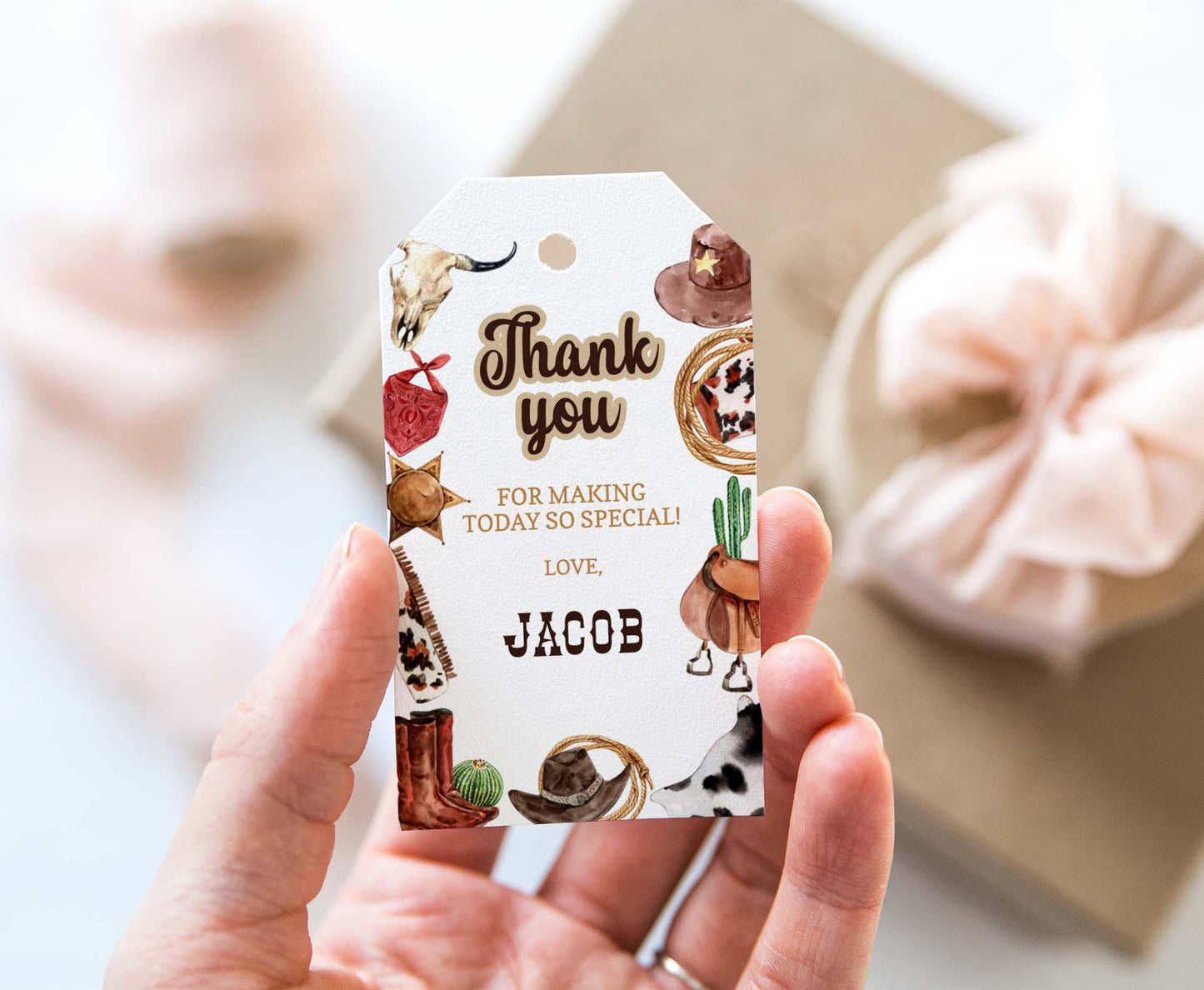 Editable Rodeo Thank you Tags | Cowboy Themed Party Favor Tags - 34A