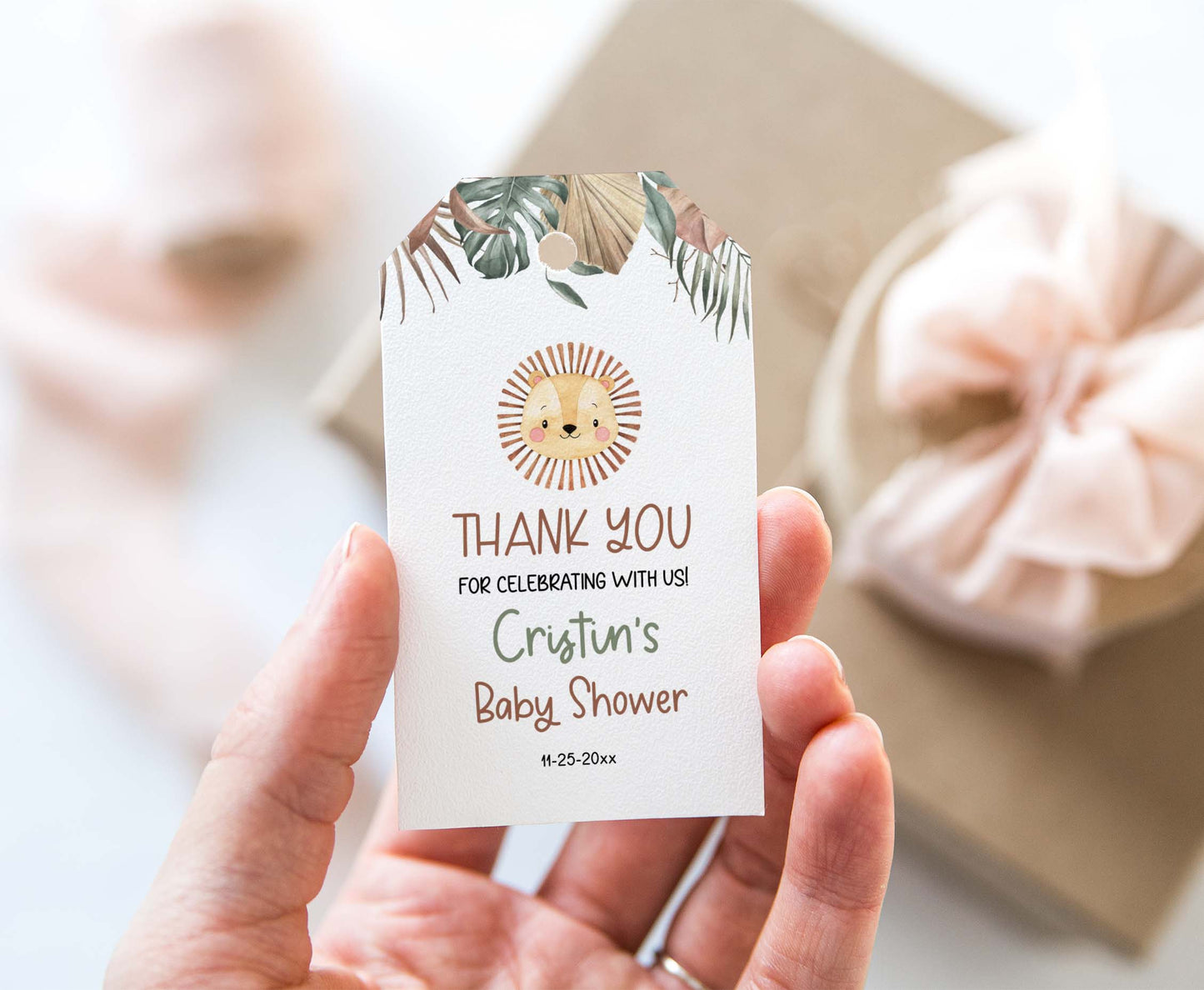 Boho Lion Baby Shower Thank You Tags | Safari Baby Shower Favor Tags - 35L