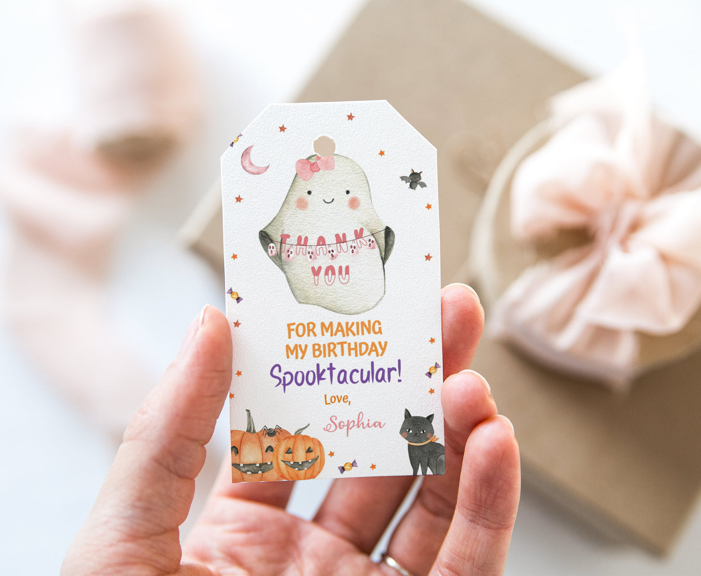 Editable Girl Ghost thank you Tags | Halloween Gift Tags - 115L