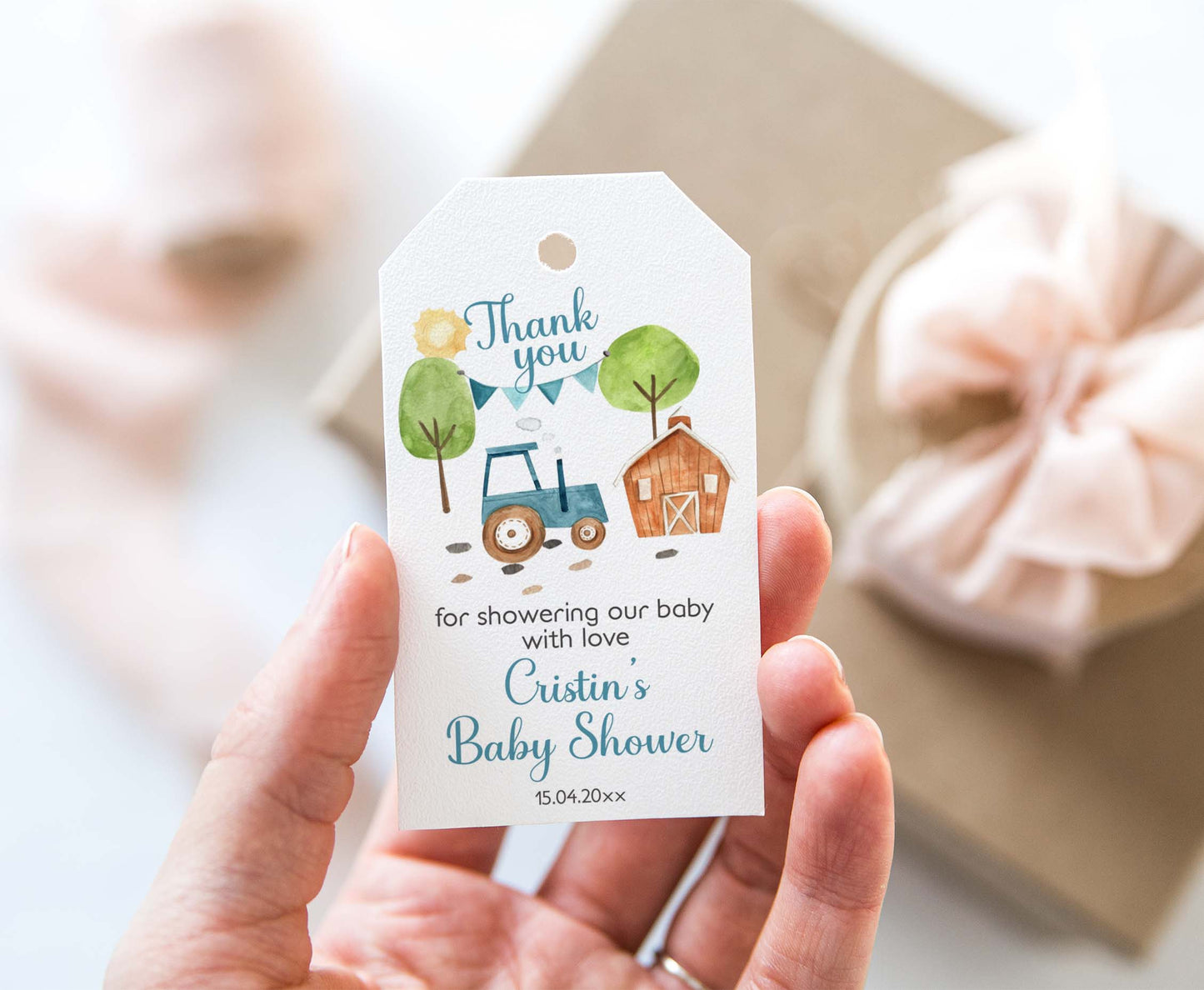 Editable Tractor Thank You Tags | Farm Baby Shower Favor Tags - 11F