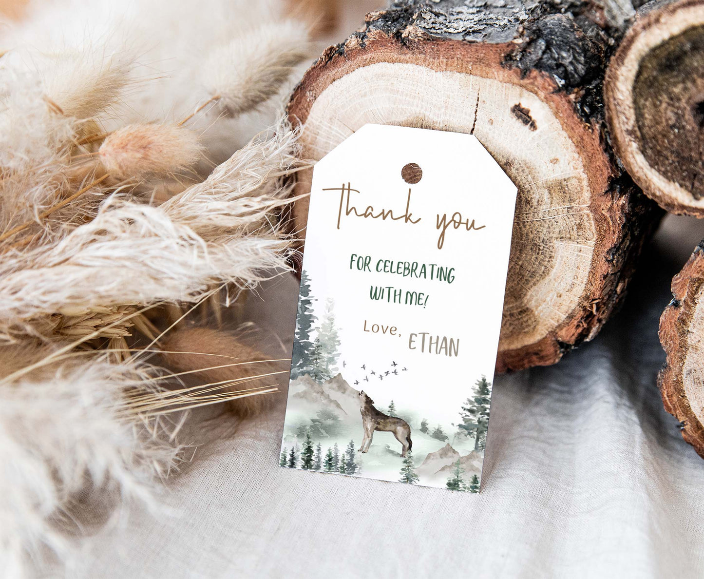 Editable Wolf Thank you Tags | Wolf Birthday Favors Tags - 47H