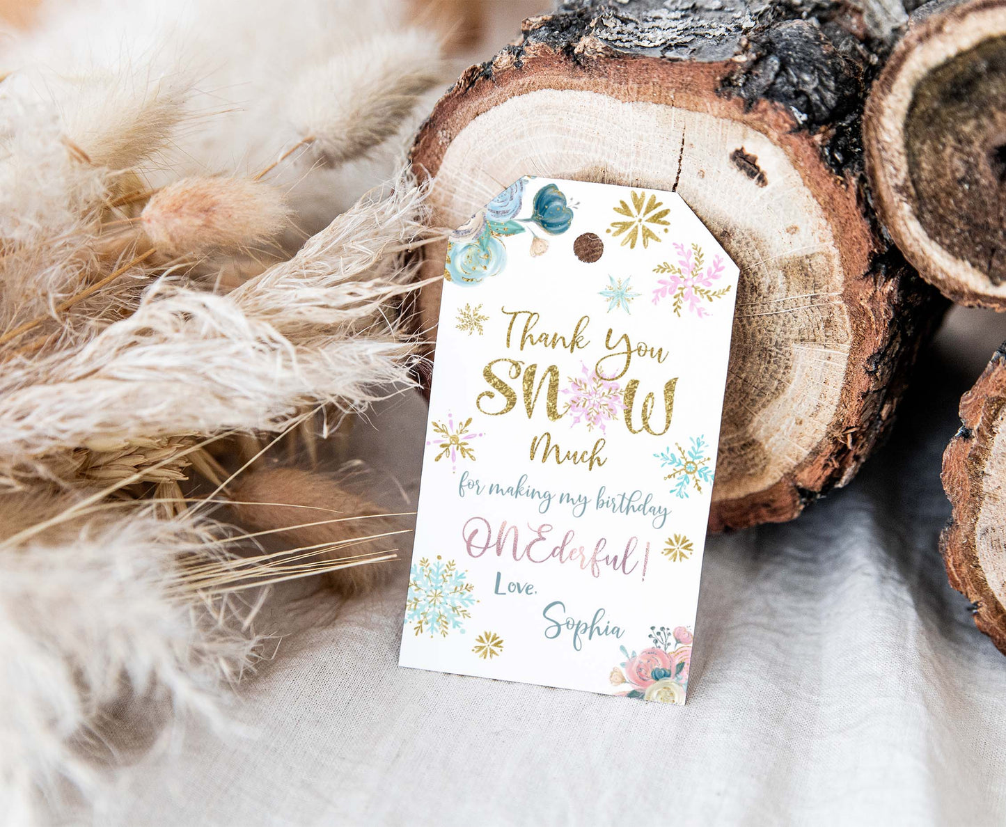 Editable Thank You Snow Much Tags | Winter  Girl 1st Birthday Party Favor Tags - 46A