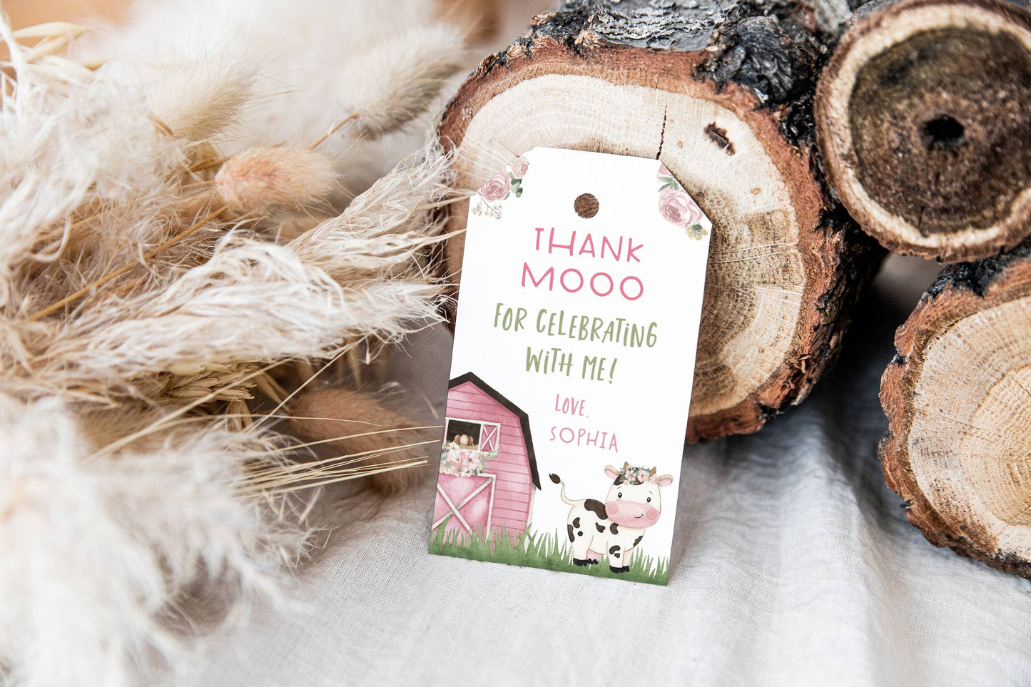 Cow Thank You Tags Girl | Floral Farm Birthday Party Printable - 11A
