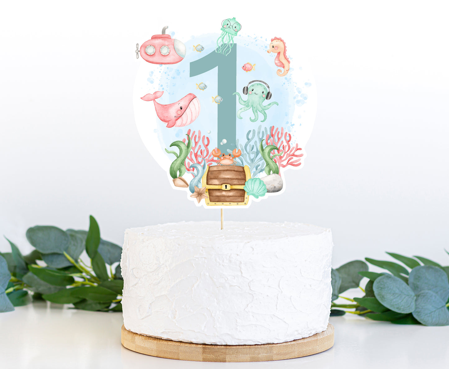 Girl Under the Sea Cake topper | Ocean 1st Birthday Party Decorations - 44A