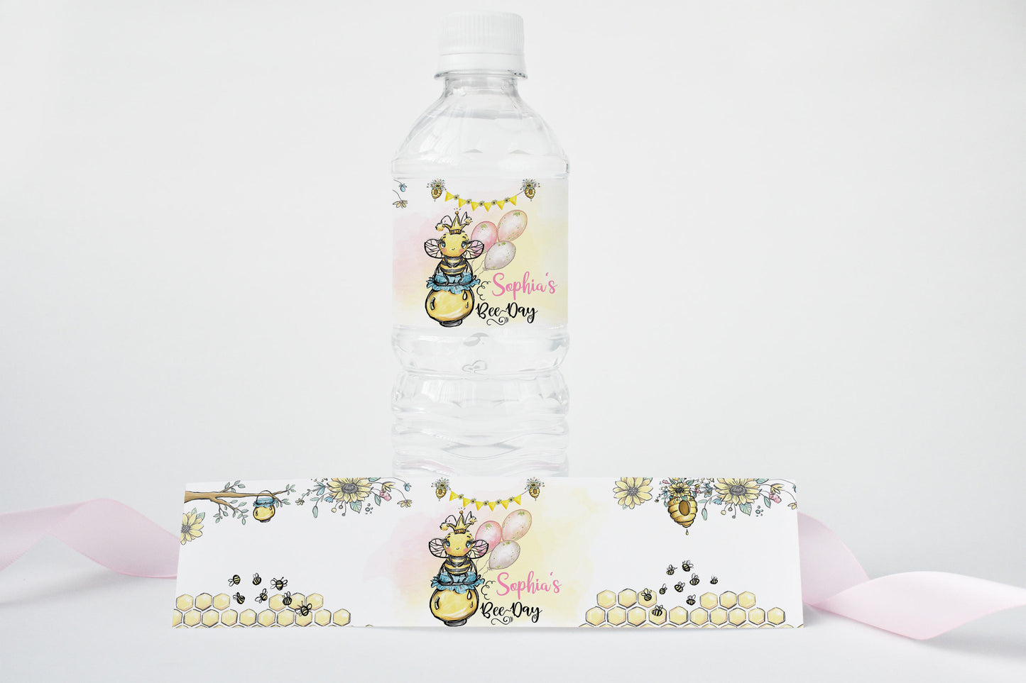 Editable BEE Birthday Water Bottler Labels | Girl Bee-Day Party Decorations - 61A