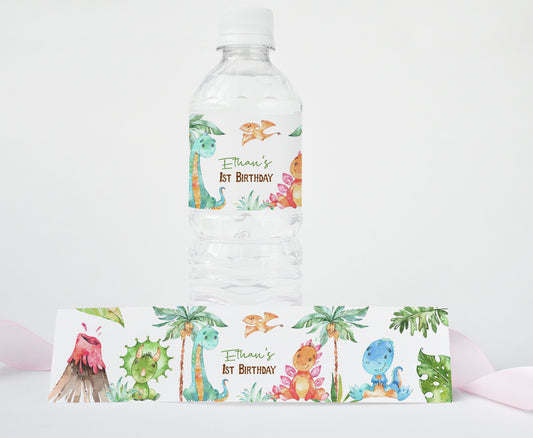 Editable Dinosaur Water Bottle Labels | Dino Theme Party Decorations - 08A