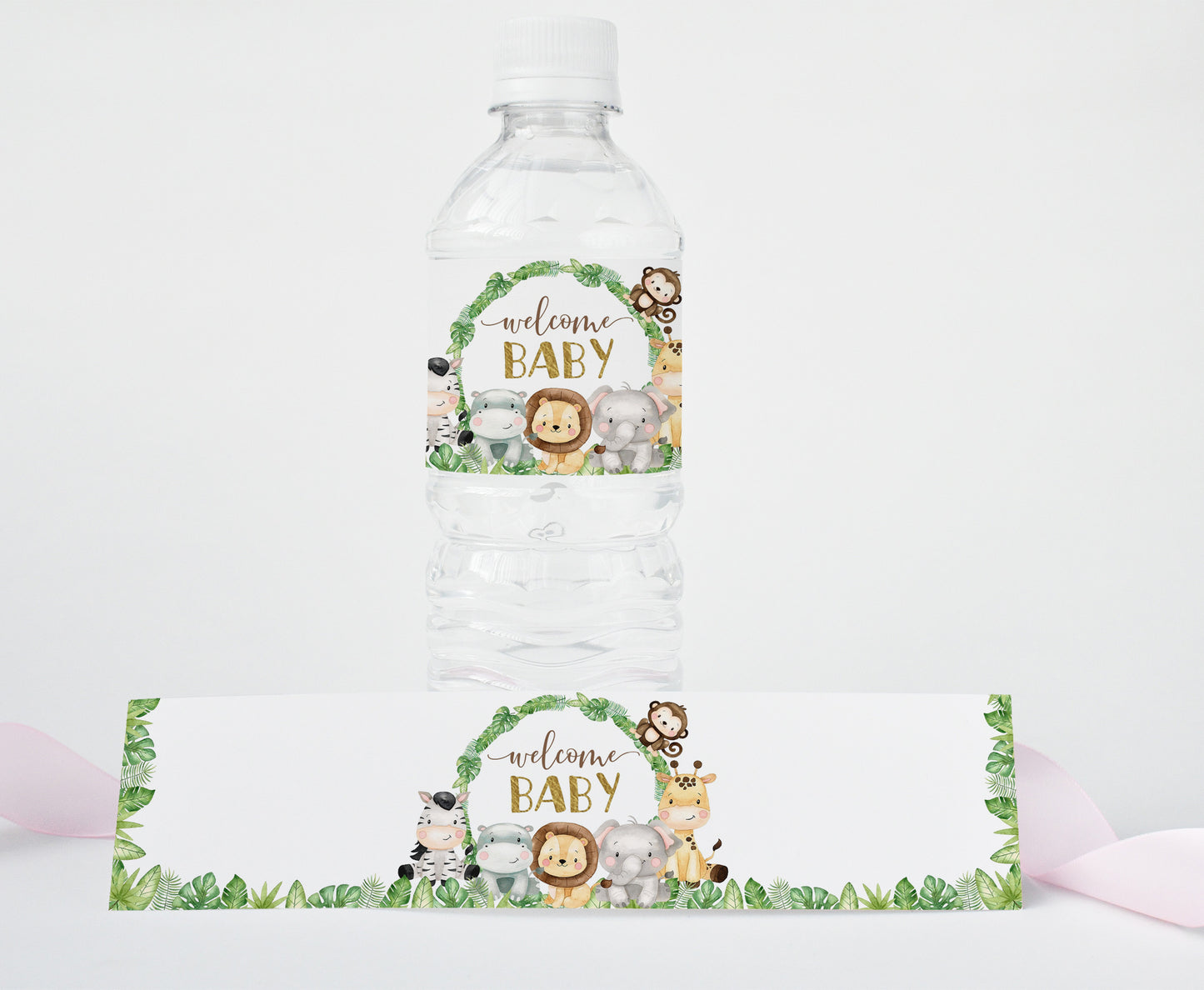 Welcome Baby Water Bottle Labels | Safari Boy Baby Shower Decorations - 35E