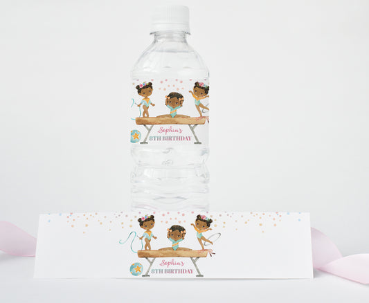 Editable Rainbow Gymnastic Water Bottle Labels | Gymnastic Birthday Party Decorations - 99A