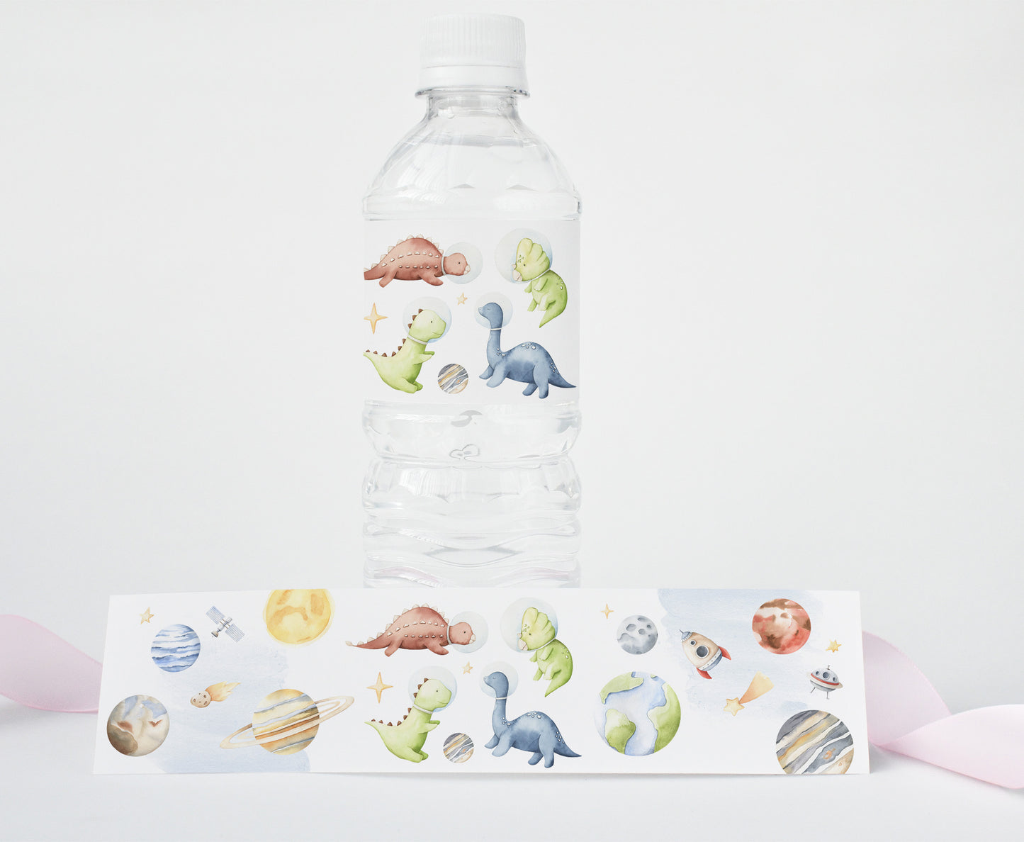 Space Dinosaurs Water Bottle Labels | Astronaut Dinosaur Themed Party Decorations - 39D