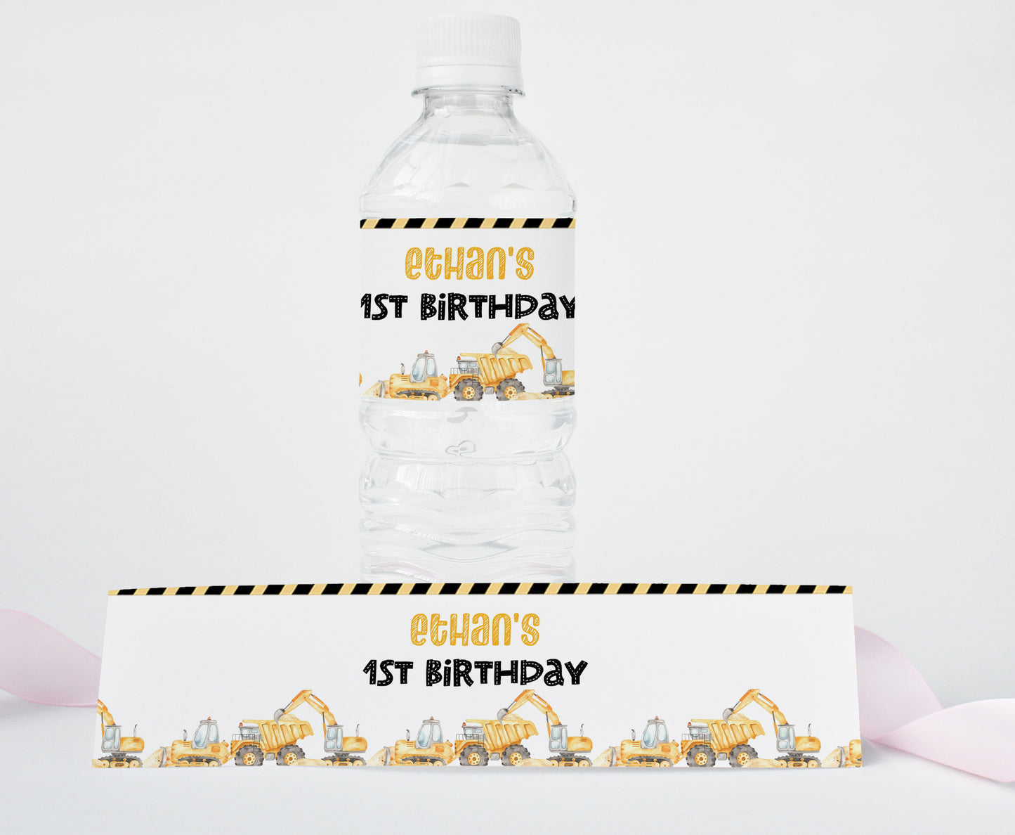 Construction Water Bottle Labels | Editable Under Construction Birthday Party Decorations - 07A