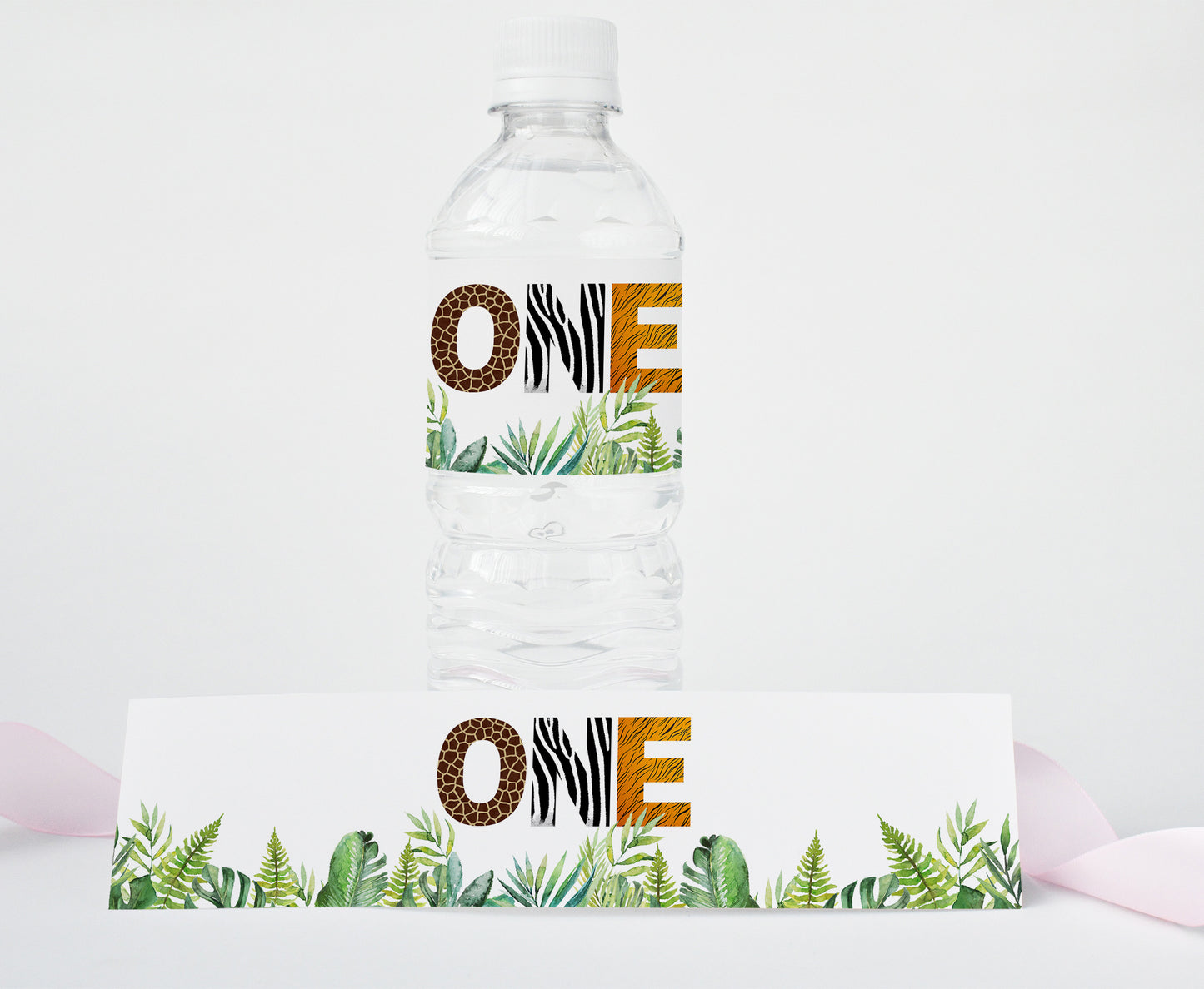 ONE Safari Water Bottle Labels Animal Print | Jungle 1st Birthday Party Decorations - 35H