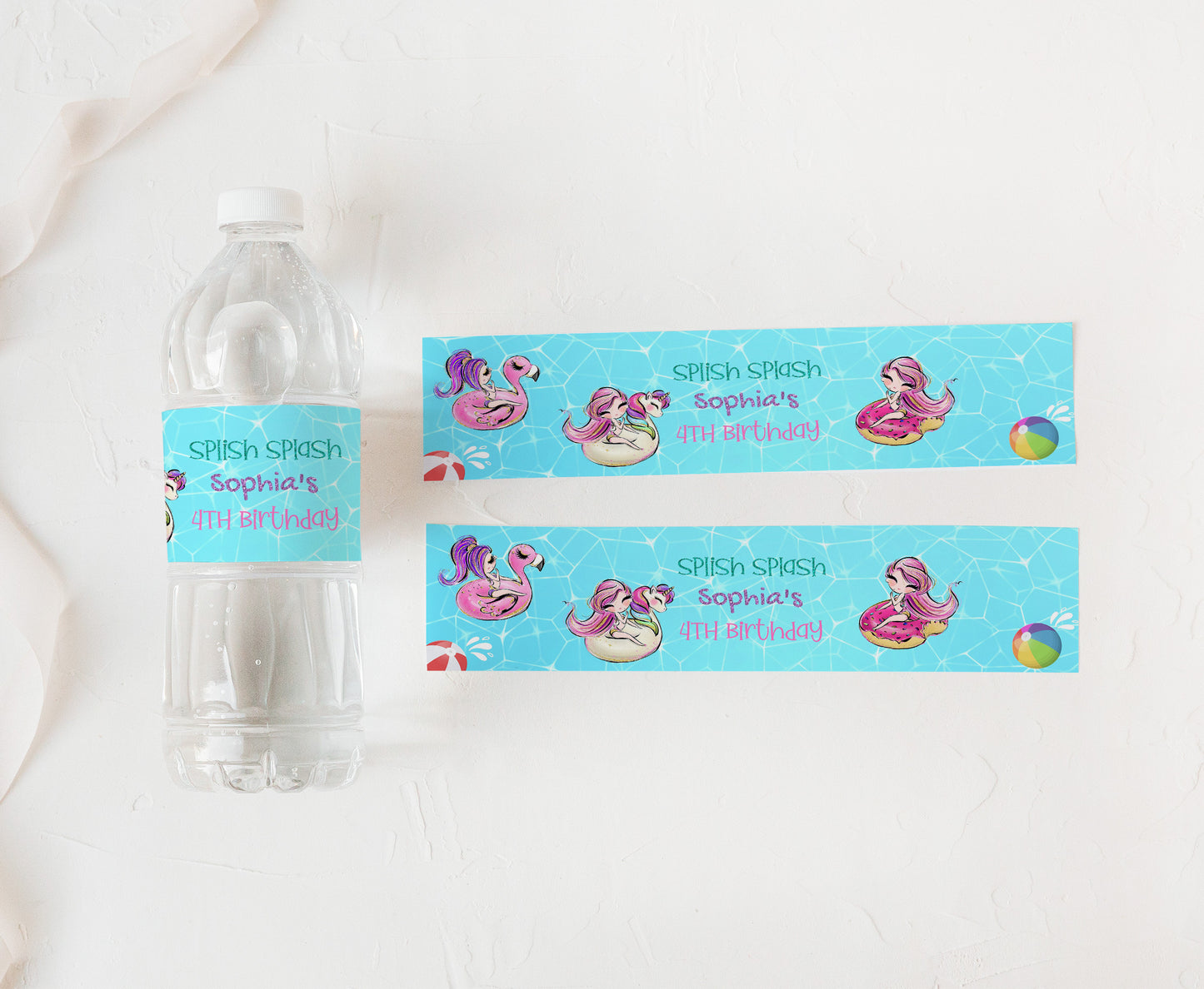 Editable Pool Party Water Bottle Labels | Summer Birthday Party Decoration - 40C