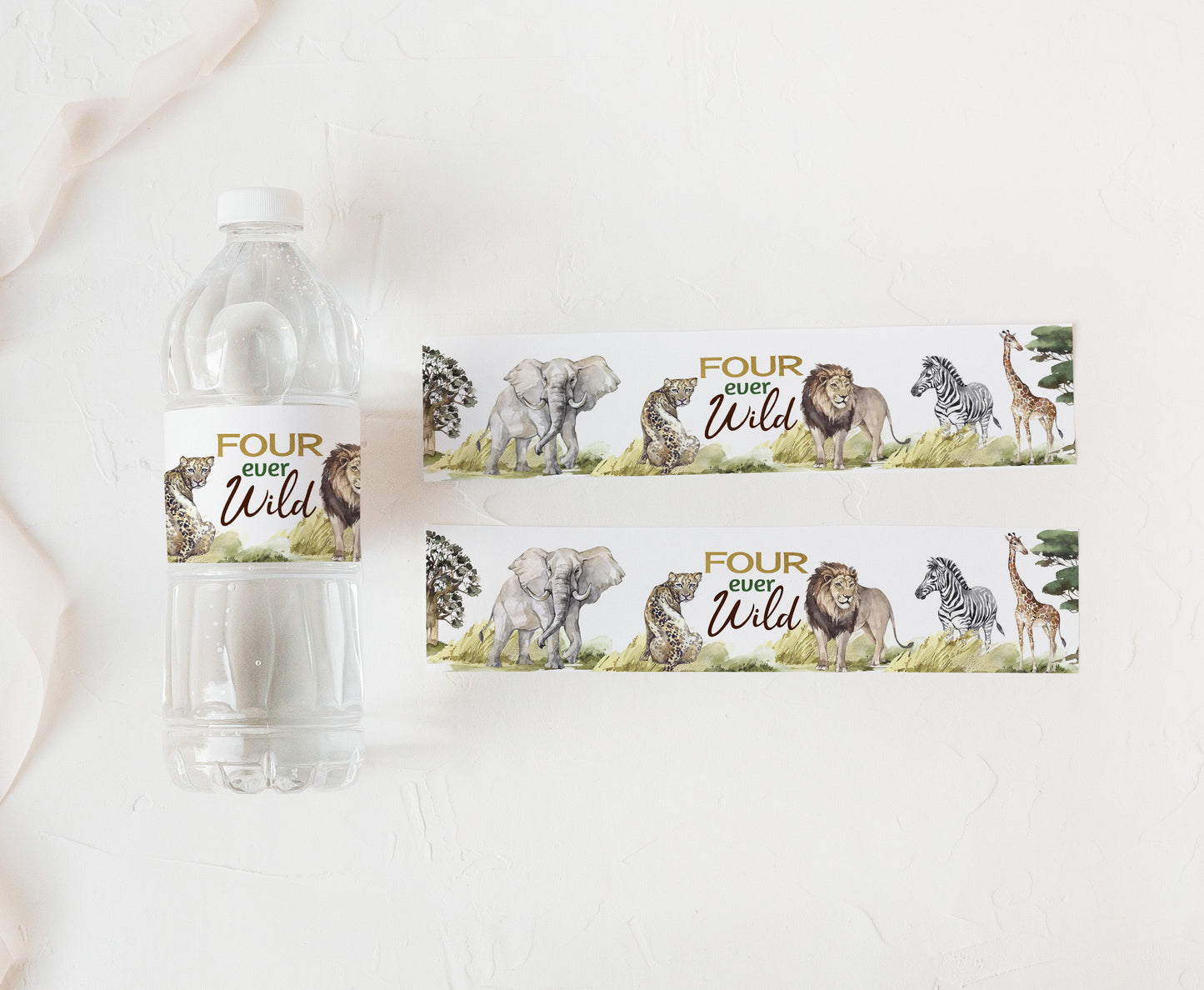 Four ever wild Safari Water Bottle Labels | Safari 4th Birthday Party Decorations - 35I