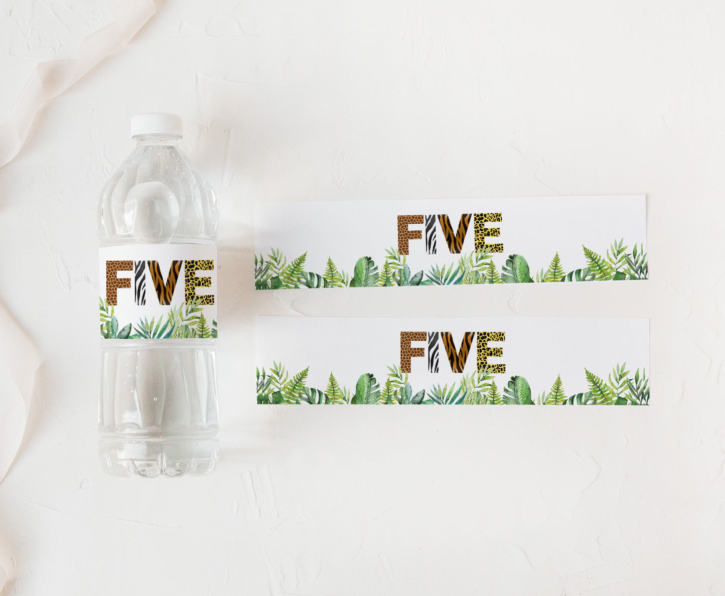Five Safari Water Bottle Labels Animal Print | Jungle 5th Birthday Party Decorations - 35H