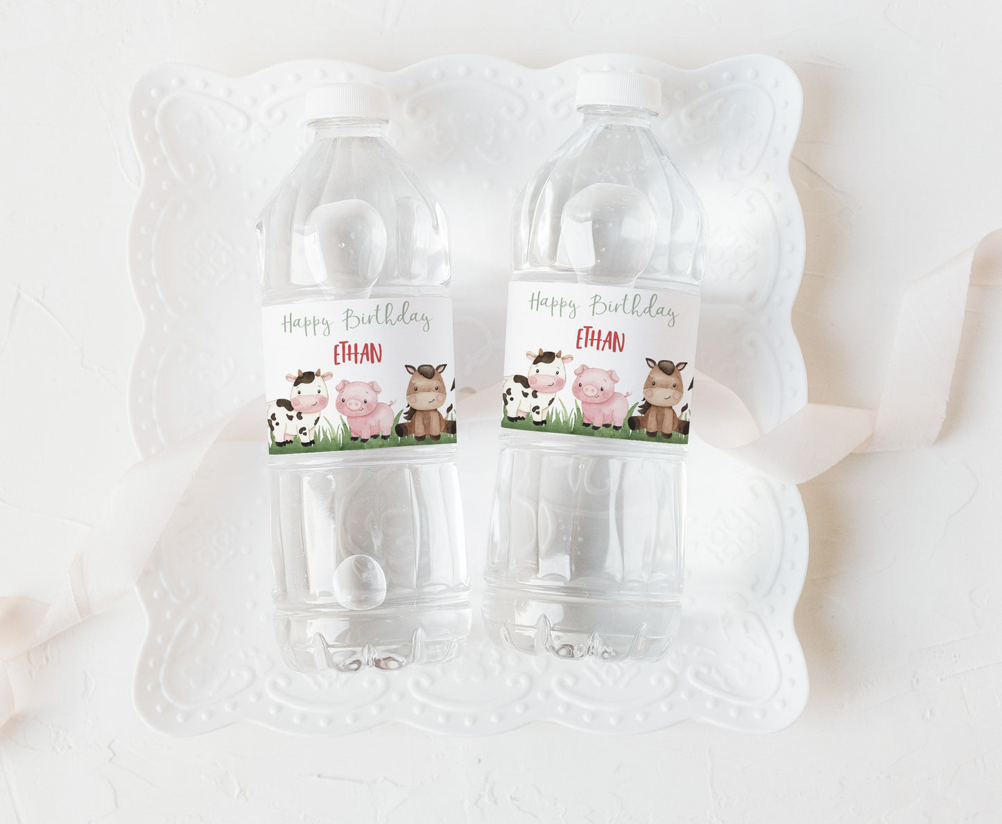 Editable Farm Water Bottle Label | Barnyard Birthday Decorations - 11A