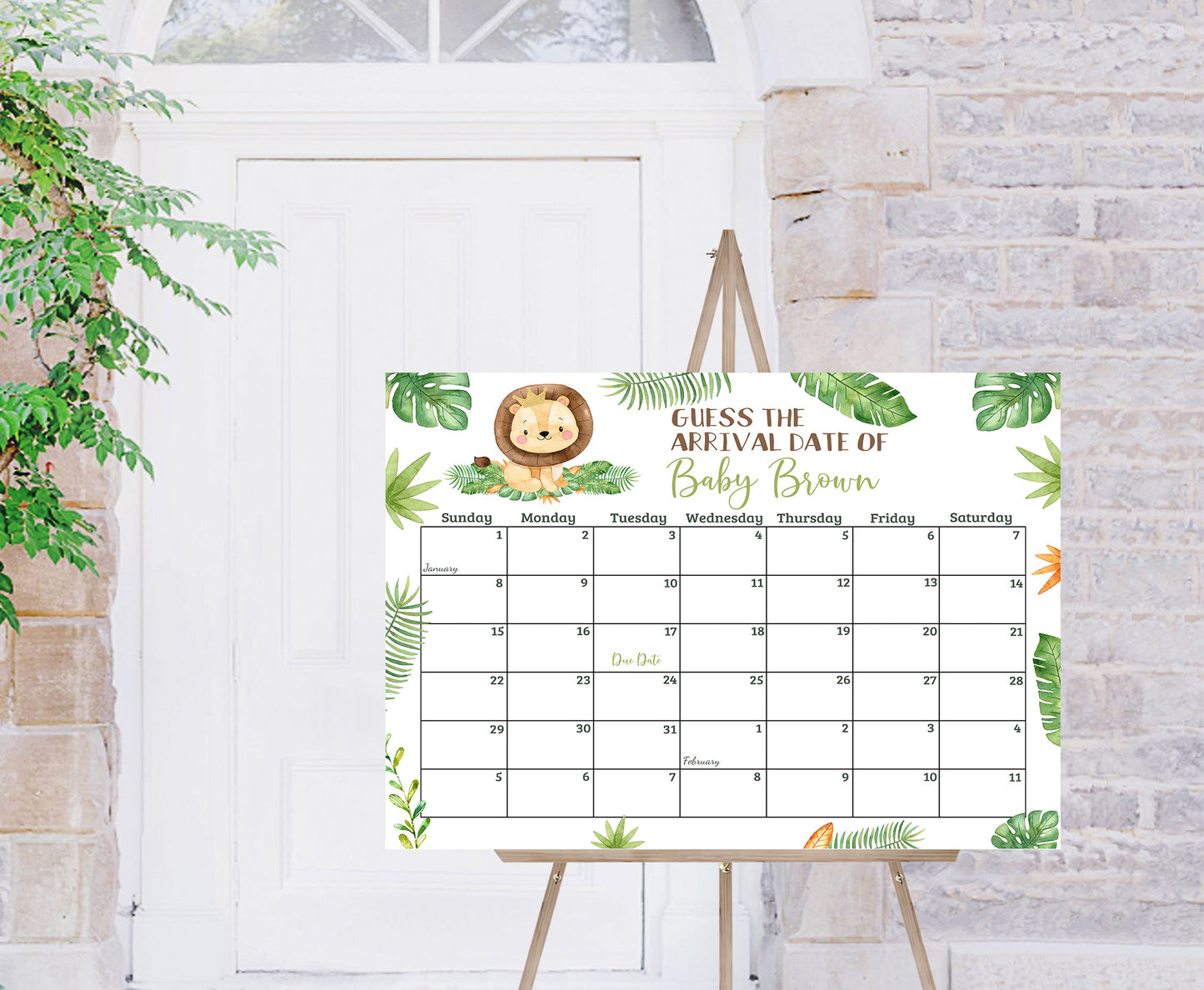 Editable Lion Due Date Calendar | Safari Baby Shower Game - 35E