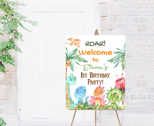 Editable Dinosaur Welcome Sign | Dino Birthday Party Decorations - 08A