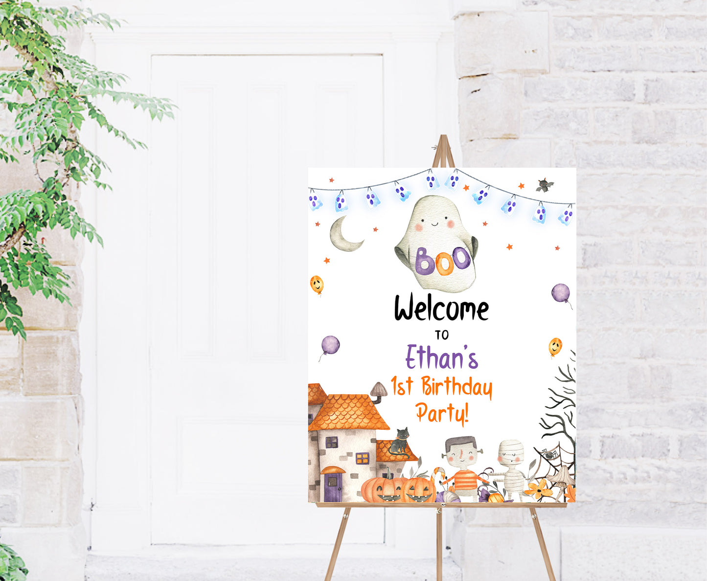 Editable Ghost Welcome Sign | Halloween Party Decotation - 115L