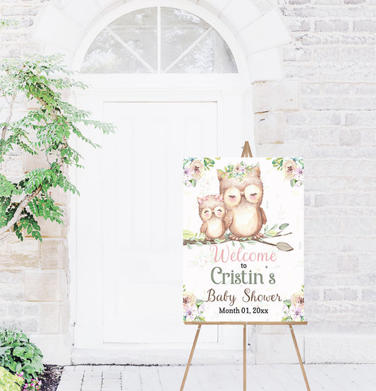 Editable Owl Baby Shower Welcome Sign | Owl theme shower decorations - 78A