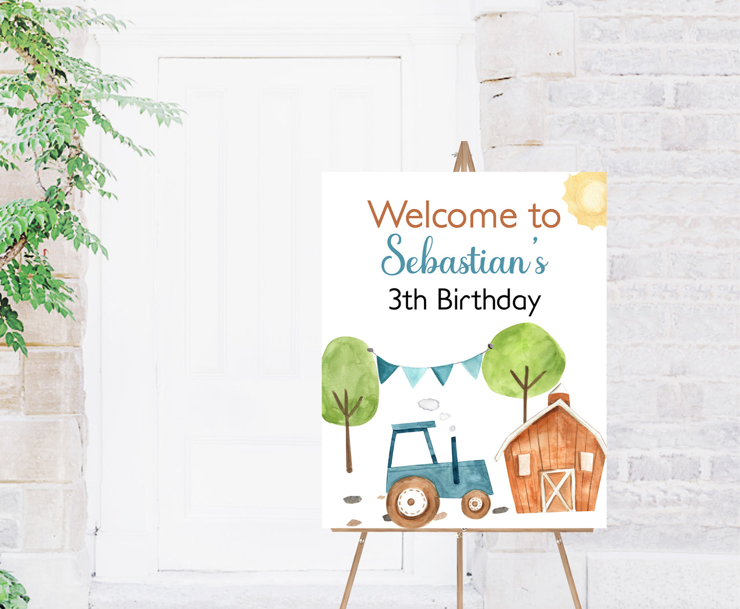 Editable Tractor Welcome Sign | Farm birthday party decorations- 11F